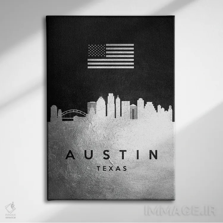 تابلو خط افق نقرهای آستین تگزاس اثر آدریان بالدُوینو - نمای روبهرو روی دیوار