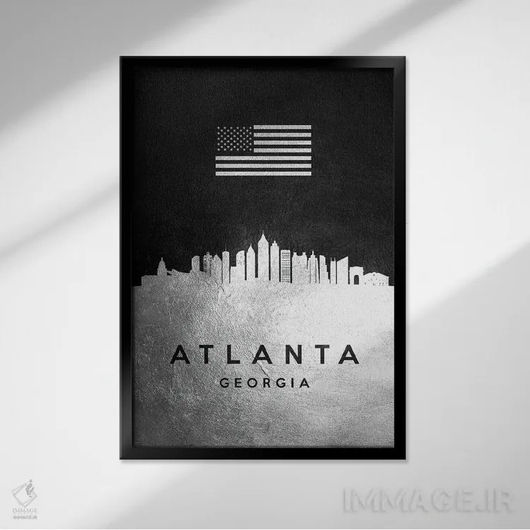 تابلو خط افق نقرهای آتلانتا جورجیا اثر آدریان بالدُوینو - نمای قابدار مشکی