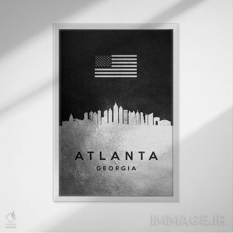 تابلو خط افق نقرهای آتلانتا جورجیا اثر آدریان بالدُوینو - نمای قابدار سفید