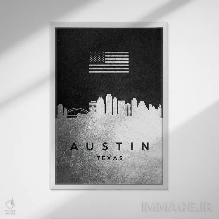 تابلو خط افق نقرهای آستین تگزاس اثر آدریان بالدُوینو - نمای قابدار سفید