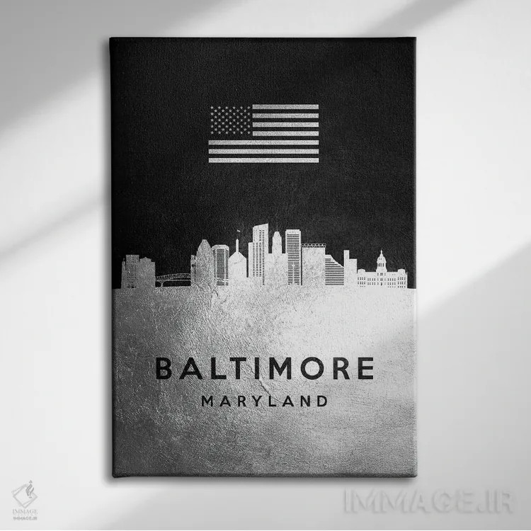 تابلو خط افق نقرهای بالتیمور مریلند اثر آدریان بالدُوینو - نمای روبهرو روی دیوار