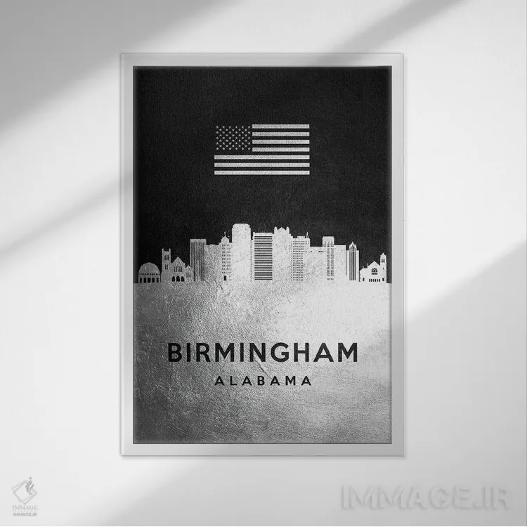 تابلو خط افق نقرهای بیرمنگام آلاباما اثر آدریان بالدُوینو - نمای قابدار سفید