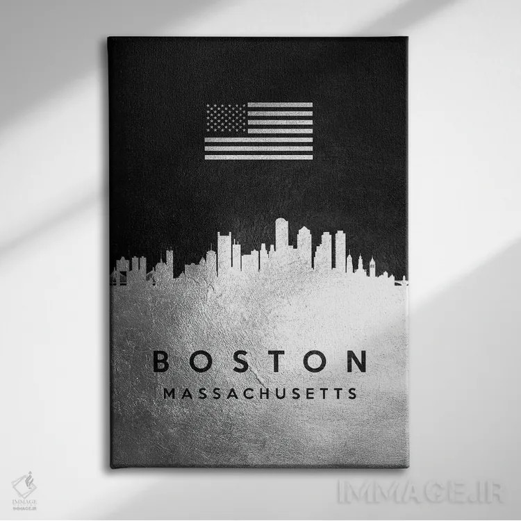 تابلو خط افق نقرهای بوستون ماساچوست اثر آدریان بالدُوینو - نمای روبهرو روی دیوار