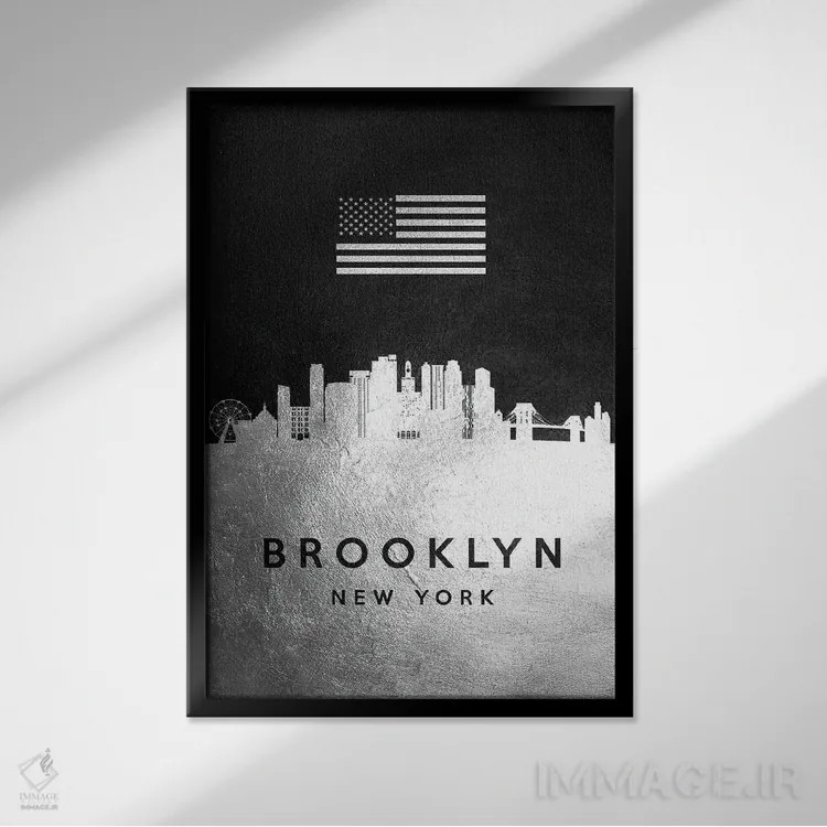 تابلو خط افق نقرهای بروکلین نیویورک اثر آدریان بالدُوینو - نمای قابدار مشکی