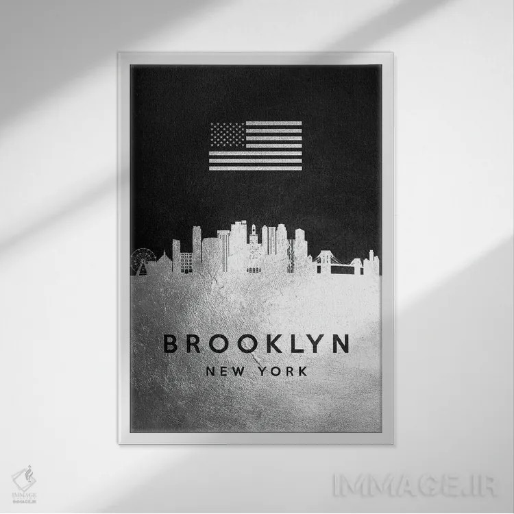 تابلو خط افق نقرهای بروکلین نیویورک اثر آدریان بالدُوینو - نمای قابدار سفید