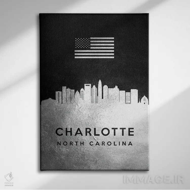 تابلو خط افق نقرهای شارلوت کارولینای شمالی ۲ اثر آدریان بالدُوینو - نمای روبهرو روی دیوار