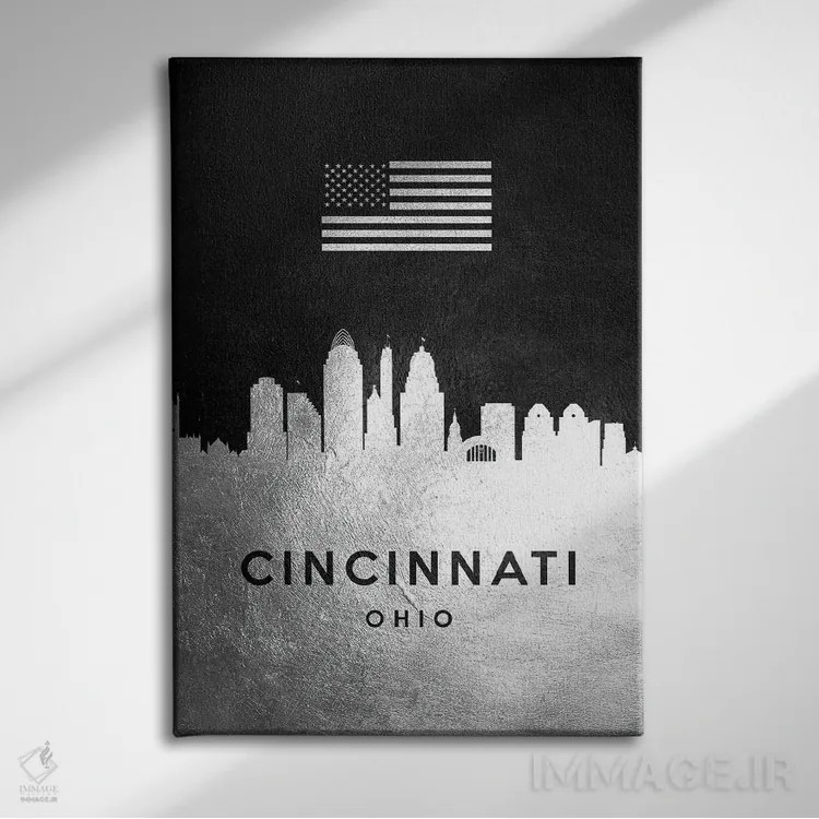 تابلو خط افق نقرهای سینسیناتی اوهایو اثر آدریان بالدُوینو - نمای روبهرو روی دیوار