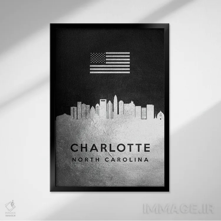 تابلو خط افق نقرهای شارلوت کارولینای شمالی ۲ اثر آدریان بالدُوینو - نمای قابدار مشکی