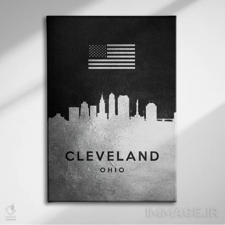 تابلو خط افق نقرهای کلیولند اوهایو اثر آدریان بالدُوینو - نمای روبهرو روی دیوار