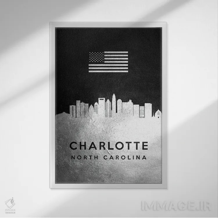 تابلو خط افق نقرهای شارلوت کارولینای شمالی ۲ اثر آدریان بالدُوینو - نمای قابدار سفید