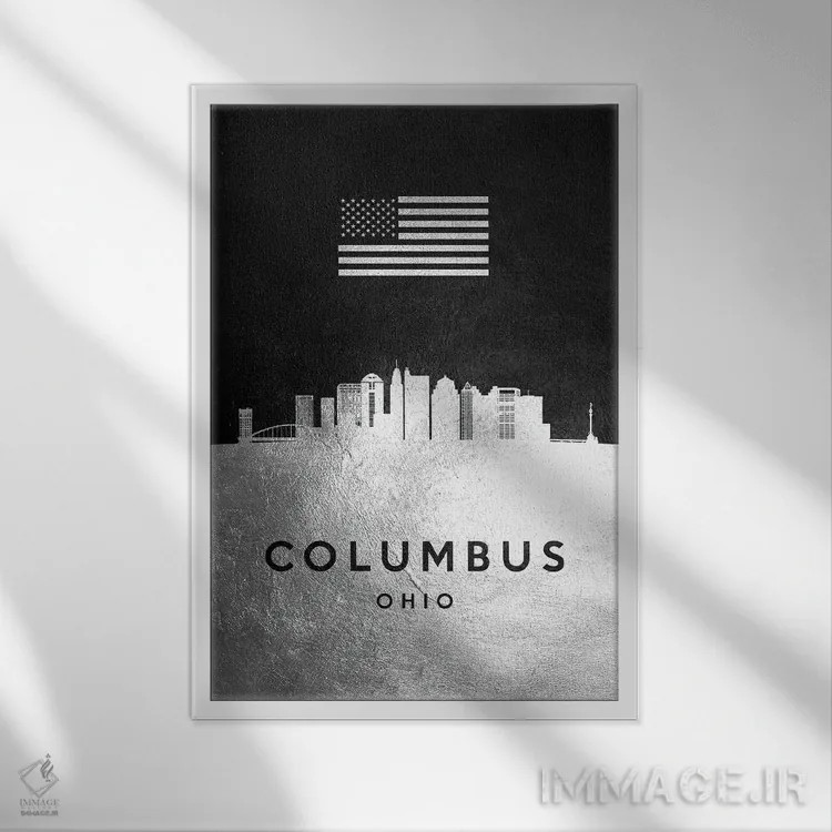 تابلو خط افق نقرهای کلمبوس اوهایو اثر آدریان بالدُوینو - نمای قابدار سفید