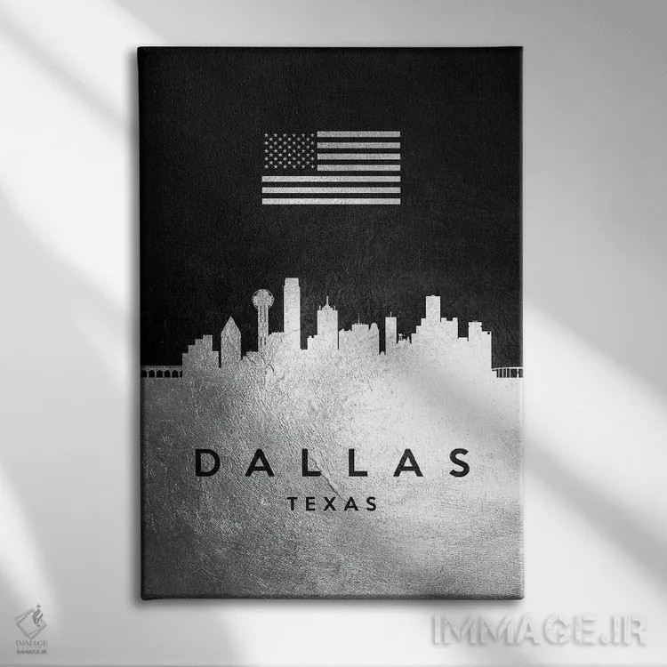 تابلو خط افق نقرهای دالاس تگزاس اثر آدریان بالدُوینو - نمای روبهرو روی دیوار