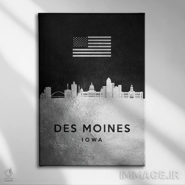 تابلو خط افق نقرهای دموین آیووا اثر آدریان بالدُوینو - نمای روبهرو روی دیوار