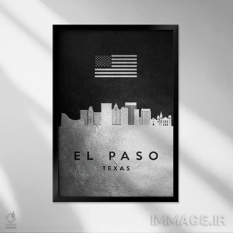 تابلو خط افق نقرهای ال پاسو تگزاس اثر آدریان بالدُوینو - نمای قابدار مشکی