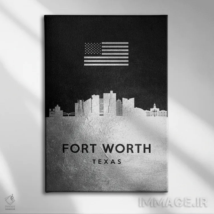 تابلو خط افق نقرهای فورت وورث تگزاس اثر آدریان بالدُوینو - نمای روبهرو روی دیوار