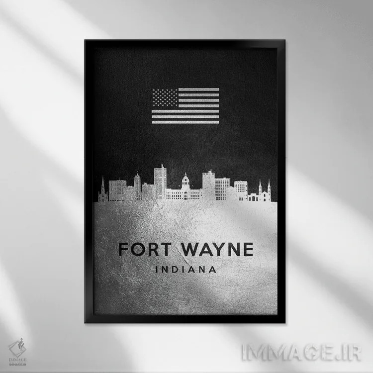 تابلو خط افق نقرهای فورت وین ایندیانا اثر آدریان بالدُوینو - نمای قابدار مشکی