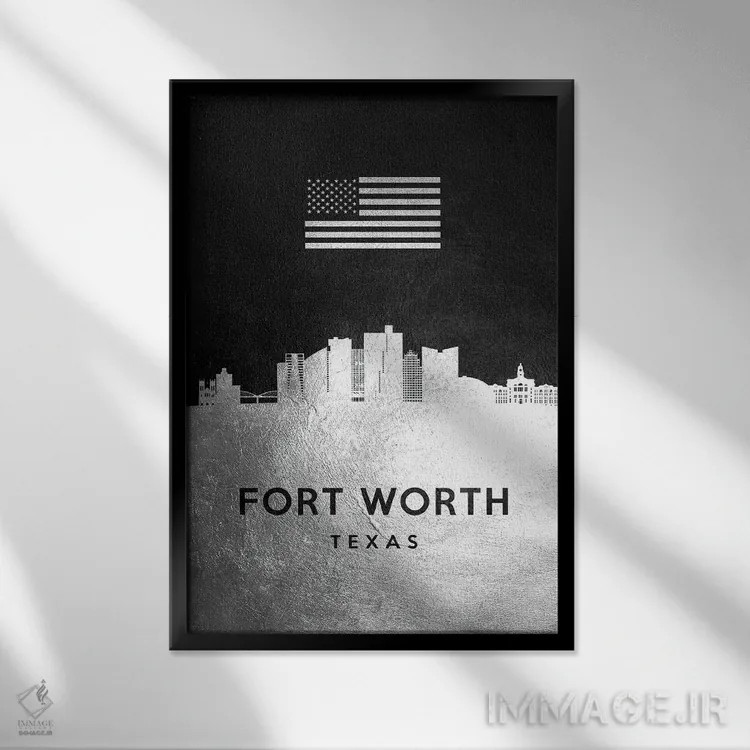 تابلو خط افق نقرهای فورت وورث تگزاس اثر آدریان بالدُوینو - نمای قابدار مشکی