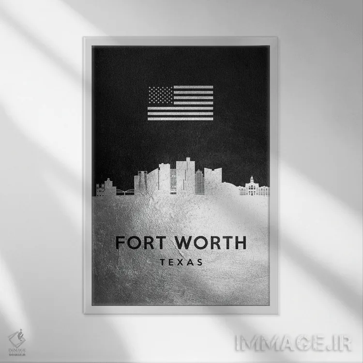 تابلو خط افق نقرهای فورت وورث تگزاس اثر آدریان بالدُوینو - نمای قابدار سفید