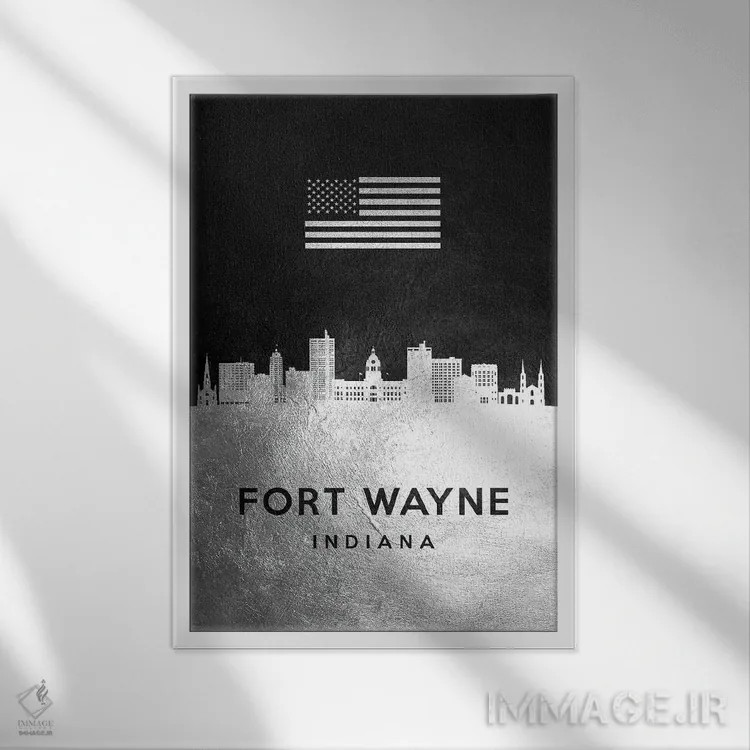 تابلو خط افق نقرهای فورت وین ایندیانا اثر آدریان بالدُوینو - نمای قابدار سفید