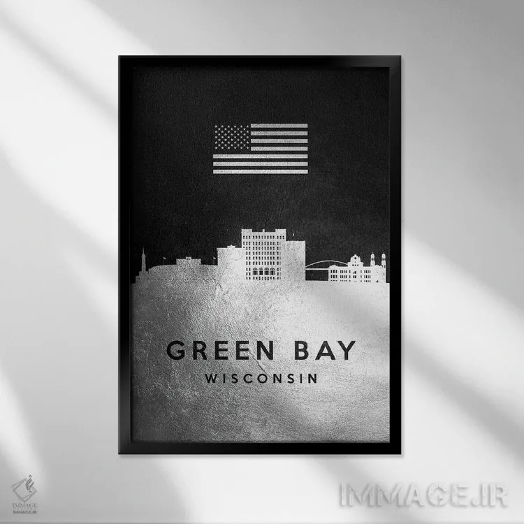 تابلو خط افق نقرهای گرین بی ویسکانسین اثر آدریان بالدُوینو - نمای قابدار مشکی