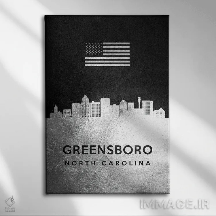 تابلو خط افق نقرهای گرینزبرو کارولینای شمالی اثر آدریان بالدُوینو - نمای روبهرو روی دیوار