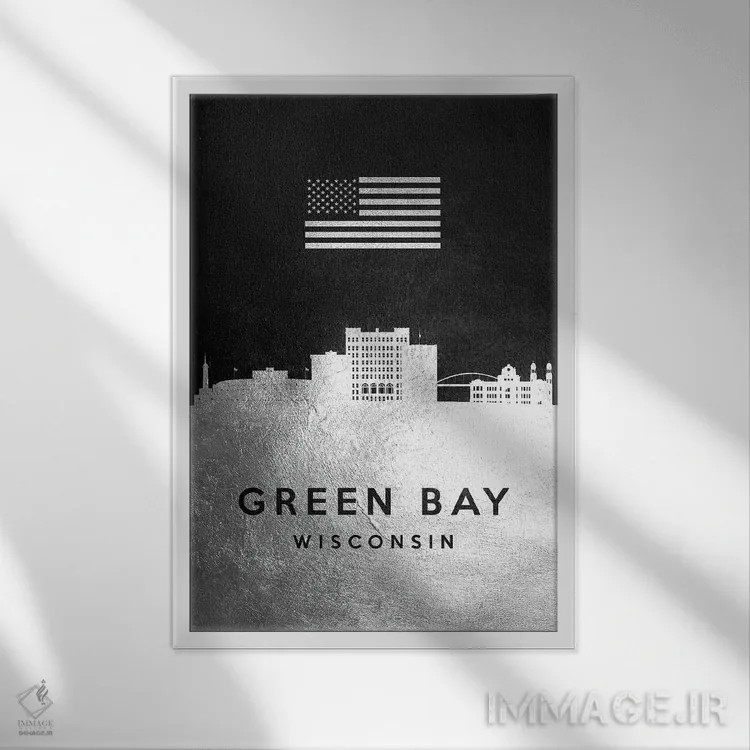 تابلو خط افق نقرهای گرین بی ویسکانسین اثر آدریان بالدُوینو - نمای قابدار سفید