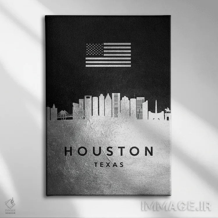 تابلو خط افق نقرهای هیوستون تگزاس اثر آدریان بالدُوینو - نمای روبهرو روی دیوار