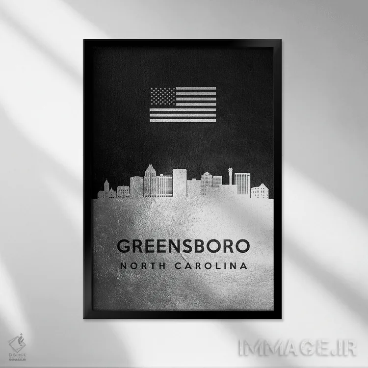 تابلو خط افق نقرهای گرینزبرو کارولینای شمالی اثر آدریان بالدُوینو - نمای قابدار مشکی