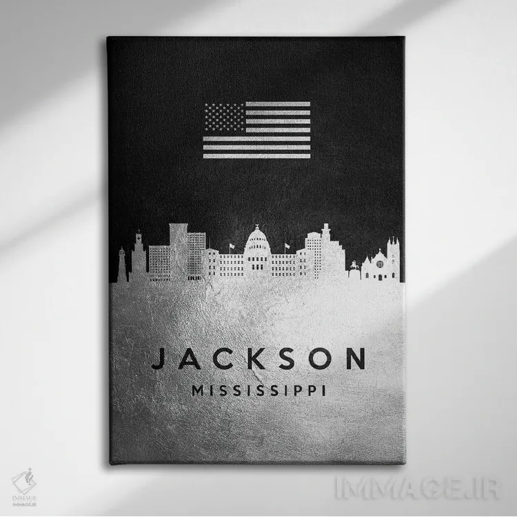 تابلو خط افق نقرهای جکسون میسیسیپی اثر آدریان بالدُوینو - نمای روبهرو روی دیوار