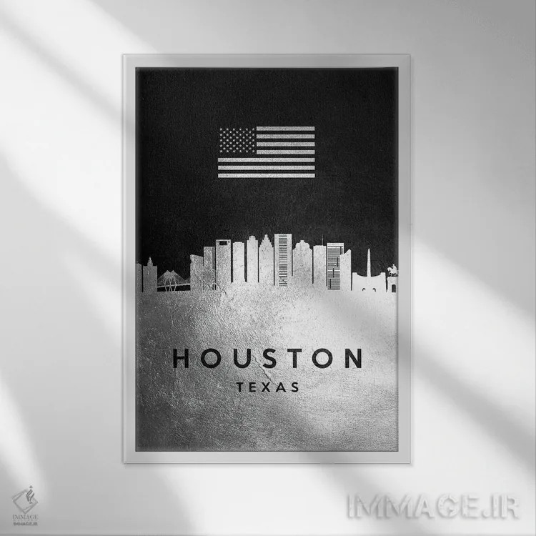 تابلو خط افق نقرهای هیوستون تگزاس اثر آدریان بالدُوینو - نمای قابدار سفید