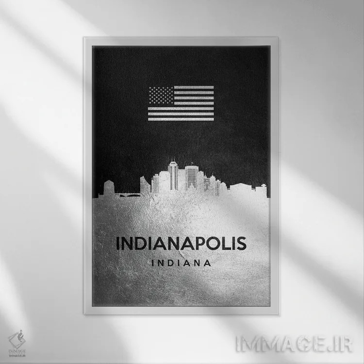 تابلو خط افق نقرهای ایندیاناپولیس ایندیانا اثر آدریان بالدُوینو - نمای قابدار سفید