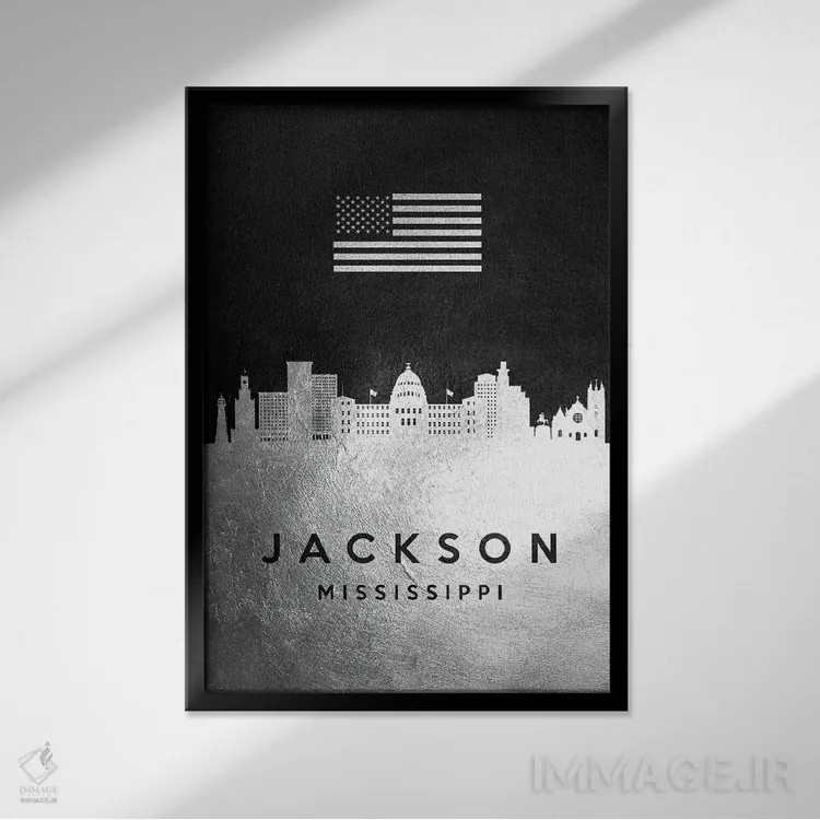 تابلو خط افق نقرهای جکسون میسیسیپی اثر آدریان بالدُوینو - نمای قابدار مشکی