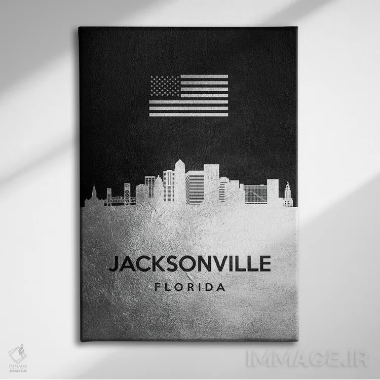 تابلو خط افق نقرهای جکسونویل فلوریدا اثر آدریان بالدُوینو - نمای روبهرو روی دیوار