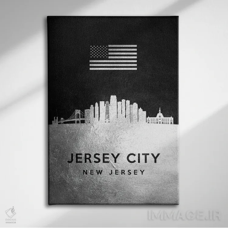 تابلو خط افق نقرهای جرسی سیتی نیوجرسی اثر آدریان بالدُوینو - نمای روبهرو روی دیوار