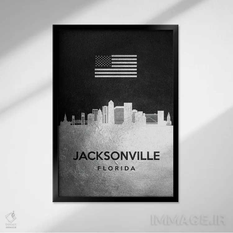 تابلو خط افق نقرهای جکسونویل فلوریدا اثر آدریان بالدُوینو - نمای قابدار مشکی