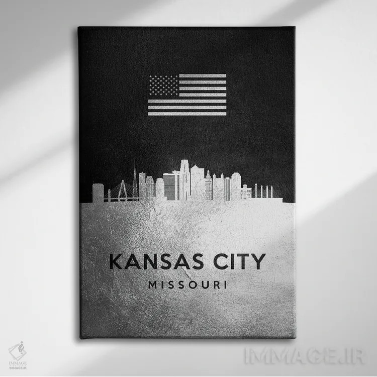 تابلو خط افق نقرهای کانزاس سیتی میزوری اثر آدریان بالدُوینو - نمای روبهرو روی دیوار