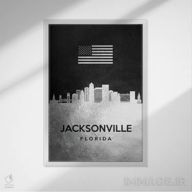 تابلو خط افق نقرهای جکسونویل فلوریدا اثر آدریان بالدُوینو - نمای قابدار سفید