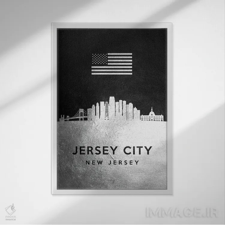 تابلو خط افق نقرهای جرسی سیتی نیوجرسی اثر آدریان بالدُوینو - نمای قابدار سفید