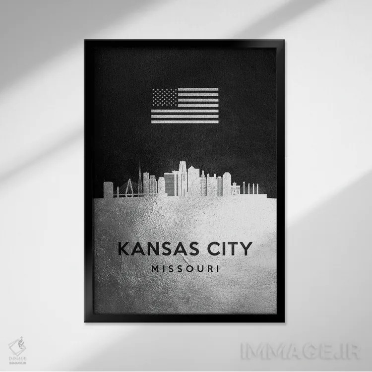 تابلو خط افق نقرهای کانزاس سیتی میزوری اثر آدریان بالدُوینو - نمای قابدار مشکی