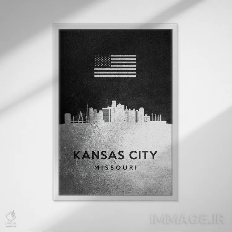 تابلو خط افق نقرهای کانزاس سیتی میزوری اثر آدریان بالدُوینو - نمای قابدار سفید