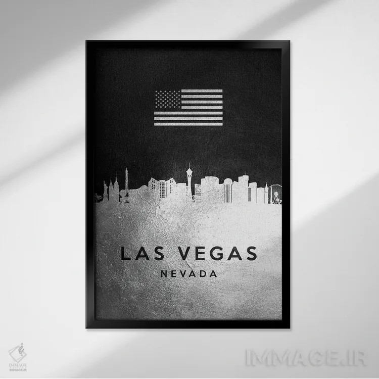 تابلو خط افق نقرهای لاسوگاس نوادا اثر آدریان بالدُوینو - نمای قابدار مشکی