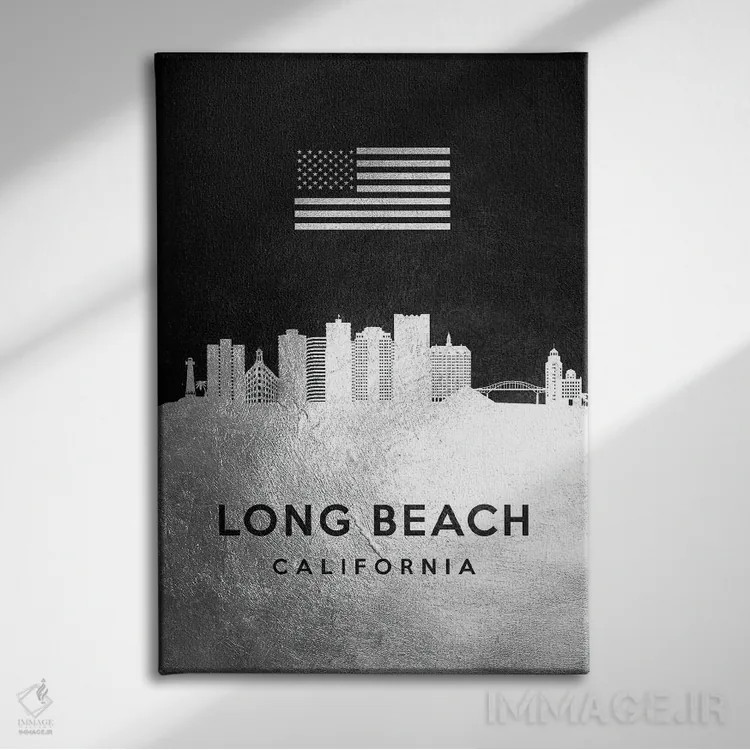 تابلو خط افق نقرهای لانگ بیچ کالیفرنیا اثر آدریان بالدُوینو - نمای روبهرو روی دیوار