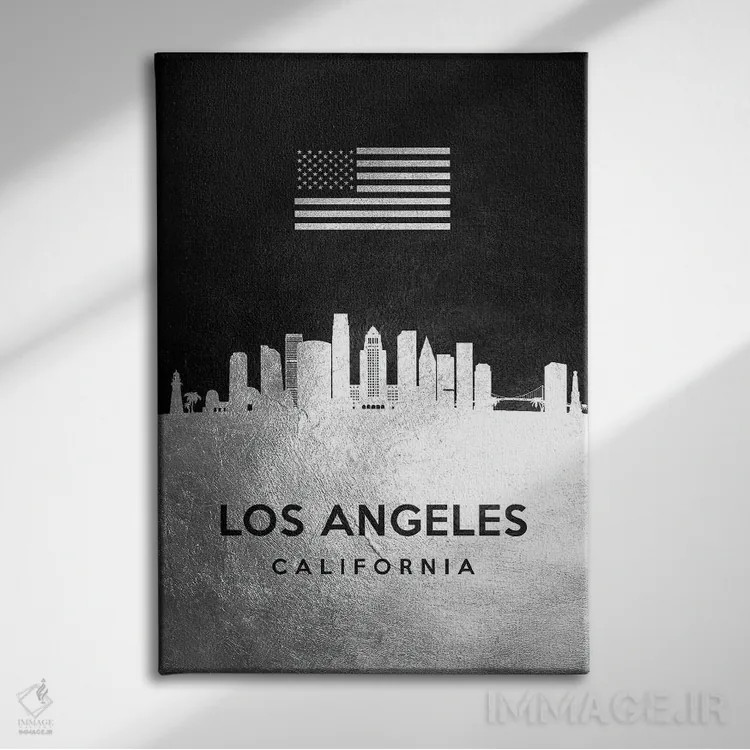 تابلو خط افق نقرهای لسآنجلس کالیفرنیا اثر آدریان بالدُوینو - نمای روبهرو روی دیوار