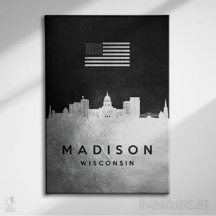 تابلو خط افق نقرهای مدیسون ویسکانسین اثر آدریان بالدُوینو - نمای روبهرو روی دیوار