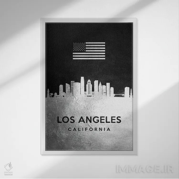 تابلو خط افق نقرهای لسآنجلس کالیفرنیا اثر آدریان بالدُوینو - نمای قابدار سفید