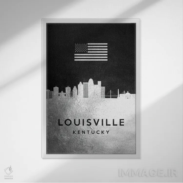 تابلو خط افق نقرهای لوئیزویل کنتاکی اثر آدریان بالدُوینو - نمای قابدار سفید