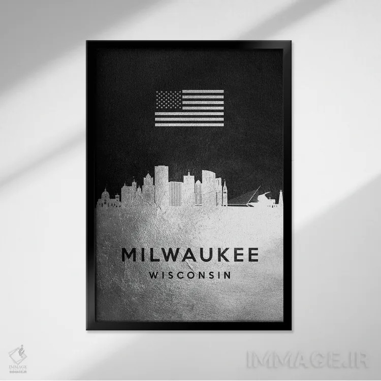 تابلو خط افق نقرهای میلواکی ویسکانسین اثر آدریان بالدُوینو - نمای قابدار مشکی