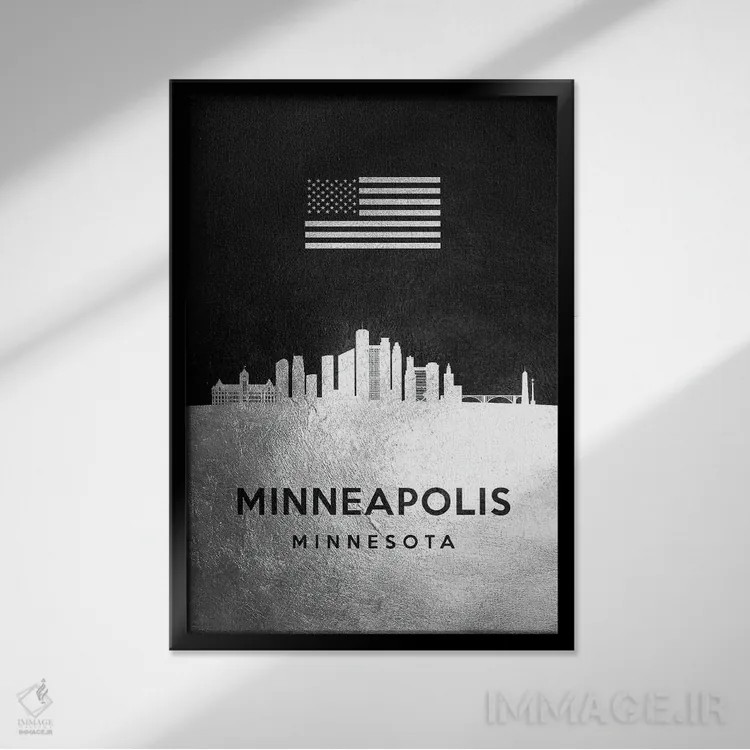 تابلو خط افق نقرهای مینیاپولیس مینهسوتا اثر آدریان بالدُوینو - نمای قابدار مشکی