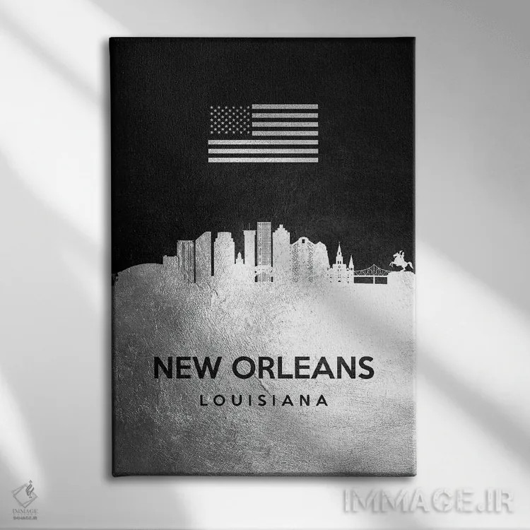 تابلو خط افق نقرهای نیواورلئان لوئیزیانا اثر آدریان بالدُوینو - نمای روبهرو روی دیوار