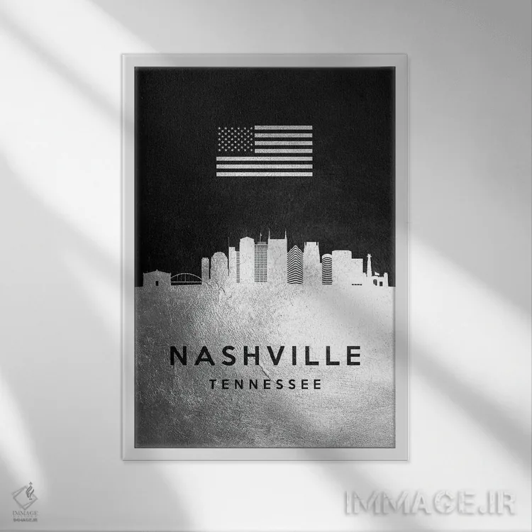 تابلو خط افق نقرهای نشویل تنسی اثر آدریان بالدُوینو - نمای قابدار سفید